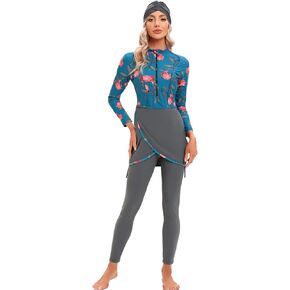 HOKFDC Muslim Swimwear for Women Long Sleeve Full Cover Hijab Burkini Islamic Modest Swimsuits Conservative Bathing Suit