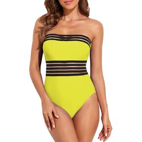 Hilor Women's Strapless One Piece Swimsuits Tummy Control Swimwear Halter Slimming Bathing Suits Monokini
