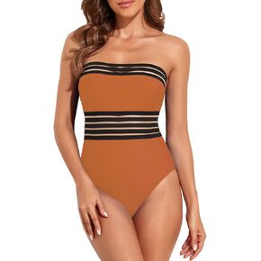 Hilor Women's Strapless One Piece Swimsuits Tummy Control Swimwear Halter Slimming Bathing Suits Monokini