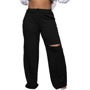 PINSV Wide Leg Pants for Women Drawstring Baggy Casual Sweatpants