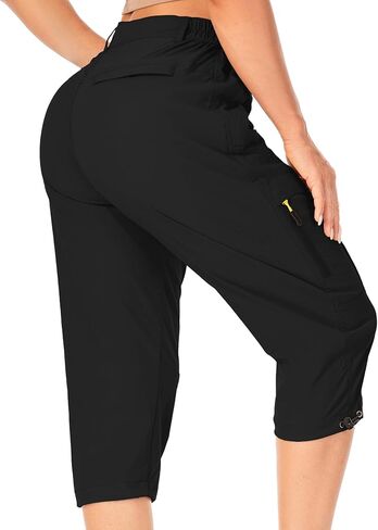 شورت نسائي من Linlon سريع الجفاف، شورت كابري طويل كاجوال بأرجل مستقيمة للخروج والمشي لمسافات طويلة والتخييم والسفر in Kuwait