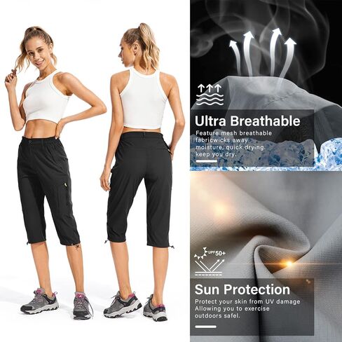 شورت نسائي من Linlon سريع الجفاف، شورت كابري طويل كاجوال بأرجل مستقيمة للخروج والمشي لمسافات طويلة والتخييم والسفر in Kuwait