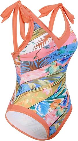 ABOCIW Womens One Piece Swimsuit with Swimsuit Coverup Wrap Skirt Floral Print V Neck Tummy Conrol Bathing Suit Monokini in Kuwait