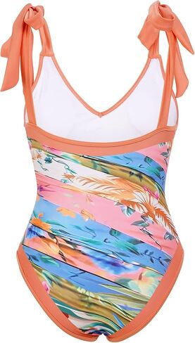 ABOCIW Womens One Piece Swimsuit with Swimsuit Coverup Wrap Skirt Floral Print V Neck Tummy Conrol Bathing Suit Monokini in Kuwait
