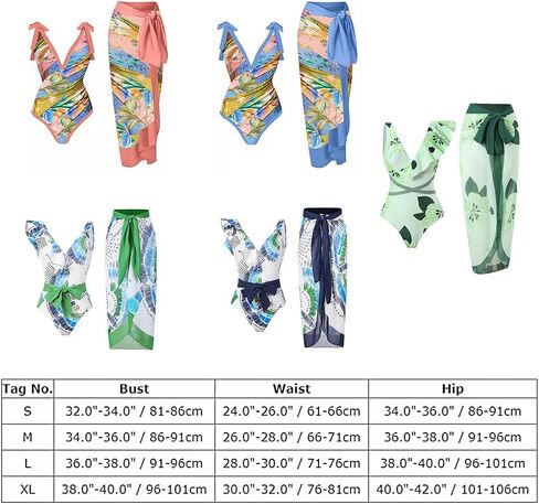 ABOCIW Womens One Piece Swimsuit with Swimsuit Coverup Wrap Skirt Floral Print V Neck Tummy Conrol Bathing Suit Monokini in Kuwait