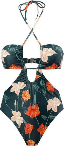 ABOCIW Womens One Piece Swimsuit with Swimsuit Coverup Wrap Skirt Floral Print V Neck Tummy Conrol Bathing Suit Monokini in Kuwait