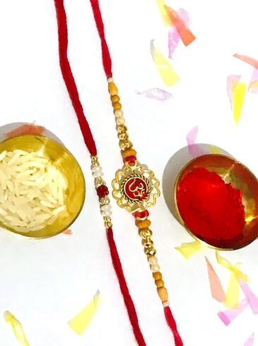 Indian Rakhi with Roli Chawal for Puja Bhaiya, Bhabhi Thread Raksha bandhan Rakhi Bracelet Gift, Wrist bands for loving /Brother Sister, Father & Friends - Set of 2 in Kuwait