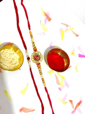 Indian Rakhi with Roli Chawal for Puja Bhaiya, Bhabhi Thread Raksha bandhan Rakhi Bracelet Gift, Wrist bands for loving /Brother Sister, Father & Friends - Set of 2 in Kuwait
