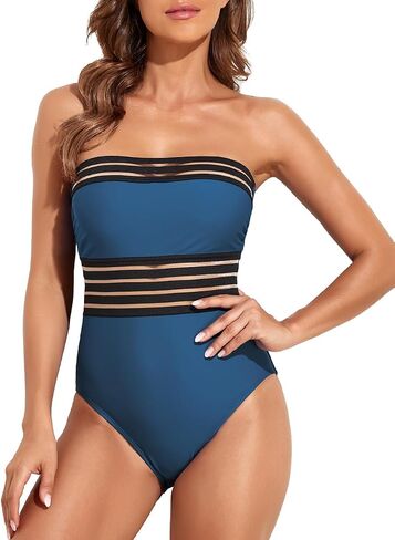 Hilor Women's Strapless One Piece Swimsuits Tummy Control Swimwear Halter Slimming Bathing Suits Monokini in Kuwait