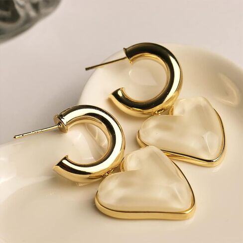 Sonateomber Love Heart Hoop Drop Dangle Earrings for Women Girls - Valentine's Day Statement Vintage Hearts Dangling Prom Fashion Jewelry Gift in Kuwait