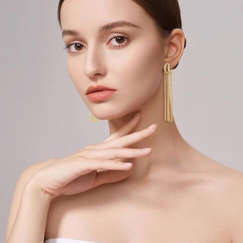 FANZE Earrings for Women, Gold Tassel Earrings, Front Back Earrings, Earrings Jacket, Hypoallergenic Earrings, Jewelry for Women Girls Gift in Kuwait