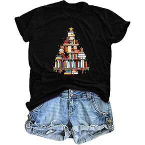 Christmas Shirts Women Christmas Book Tree T-Shirt Book Lovers Xmas Holiday Reading Tee Tops in Kuwait