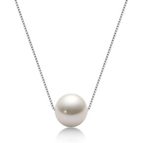 Pearl Necklace for Women Floating Single Simple Freshwater/Tahitian Pearl Pendant Necklaces with Sterling Silver 18 inch Chain Pearl Jewelry Gifts for Her 8-9mm-White/Pink/Purple/Black