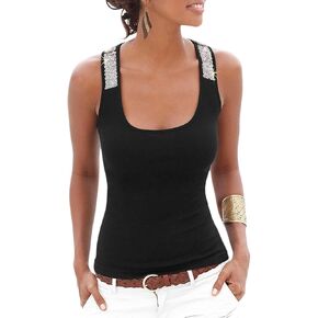 Hiistandd Women's Sequin Vests Casual Tank Tops Sleeveless T Shirt Blouses in Saudi Arabia