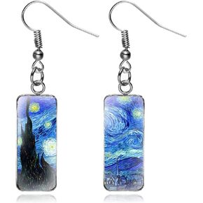 MIGUO STORE Chic Fashion Creative Color Time Gem Earrings for Women Girls Unique Van Gogh Painting Silhouette Abstract Art Earrings Jewelry
