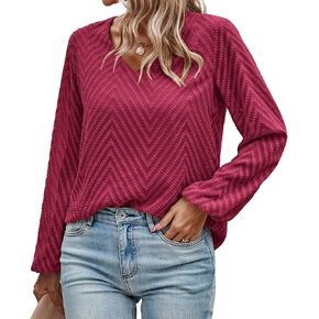 Angashion ملابس علوية نسائية بأكمام طويلة - 2023 خريف العمل قميص غير رسمي الخامس الرقبة متعرج متعرج تونك البلوزات in Kuwait