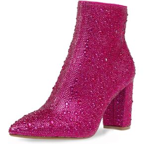 Erocalli Rhinestone Boots for Women Ankle Boots Sparkly Glitter Chunky Heel Hot Dressy Party Prom Date
