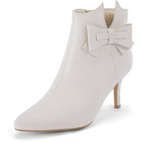 Ermonn Womens Pointed Toe Ankle Boots Stiletto Heels Side Zipper Bow Faux Suede Booties Wedding Dress Shoes