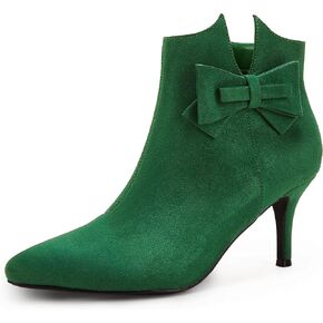 Ermonn Womens Pointed Toe Ankle Boots Stiletto Heels Side Zipper Bow Faux Suede Booties Wedding Dress Shoes