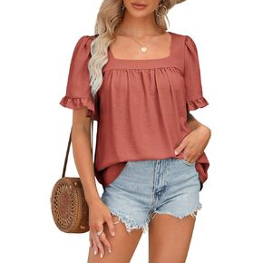 BZB Womens Summer Tops Sqaure Neck Ruffle Sleeve Blouses Babydoll Shirts 2024 S-2XL in Kuwait