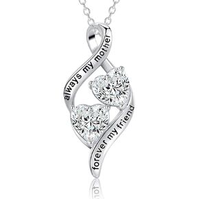 IDASANY Gifts for Mom from Daughter & Son- Sterling Silver Heart Cubic Zirconia Pendant Necklace for Sister/Daughter/Nana Mother's Day Birthday(with GiftBox)