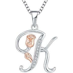 STARCHENIE Initial Necklace for Women Girls Sterling Silver Letters 26 Alphabet Pendant Rose Flower Jewelry Gifts for Family Sisters Friend