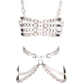 Women's Leather Body Harness Bra Garter Belt Set Punk Gothic Dance Carnival Costume Accessories