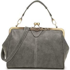 Dayfine Women Handbags Frosted Leather Purse Retro Kiss Lock Satchel Handbag Hobo Bag Shoulder Bag Medium Tote Bags Wallets