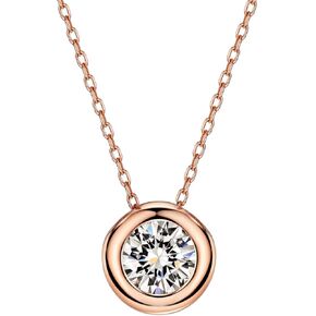 mints Sterling Silver 1.0ct Solitaire Cubic Zirconia Pendant Necklace for Women Bezel Setting D Color, VVS Clarity Simulated Diamond Necklace for Girls 16"-18"