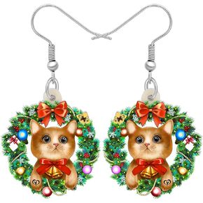 BAMAY Acrylic Christmas Cat Earrings Kitten Drop Dangle Novelty Jewelry for Women Girls Charms Gifts
