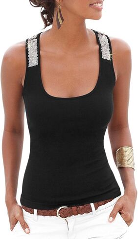 Hiistandd Women's Sequin Vests Casual Tank Tops Sleeveless T Shirt Blouses in Saudi Arabia