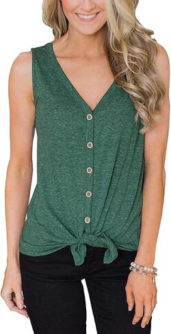 Barlver Women Tie Knot Button Down Shirts Summer Henley Tank Tops Casual Sleeveless Blouse Cotton Tunics Tops in Kuwait