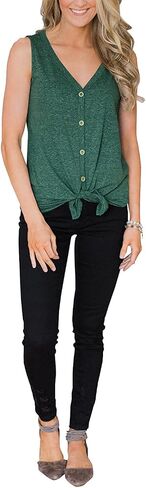 Barlver Women Tie Knot Button Down Shirts Summer Henley Tank Tops Casual Sleeveless Blouse Cotton Tunics Tops in Kuwait