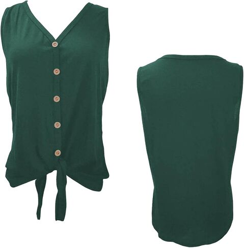 Barlver Women Tie Knot Button Down Shirts Summer Henley Tank Tops Casual Sleeveless Blouse Cotton Tunics Tops in Kuwait