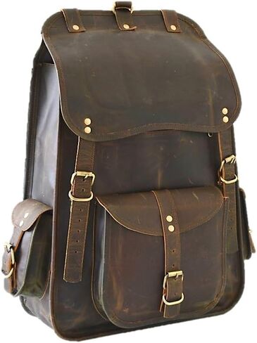 Satchel And Fable Vintage Full Grain 21 Inch Leather Laptop Large Backpack Casual Bookbag Daypack Camping Travel Rucksack Knapsack in Kuwait