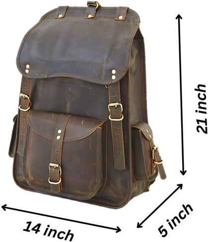Satchel And Fable Vintage Full Grain 21 Inch Leather Laptop Large Backpack Casual Bookbag Daypack Camping Travel Rucksack Knapsack in Kuwait
