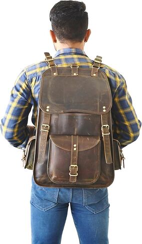 Satchel And Fable Vintage Full Grain 21 Inch Leather Laptop Large Backpack Casual Bookbag Daypack Camping Travel Rucksack Knapsack in Kuwait