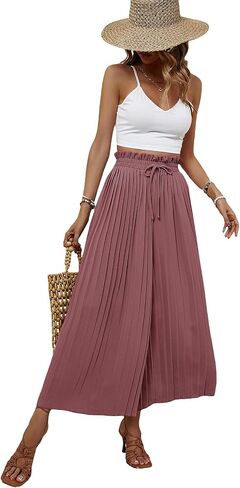 OYOANGLE Women's 2 Piece Outfits Crop Cami Top and Pleated Wide Leg Paperbag Pants Set Jumpsuit in Saudi Arabia