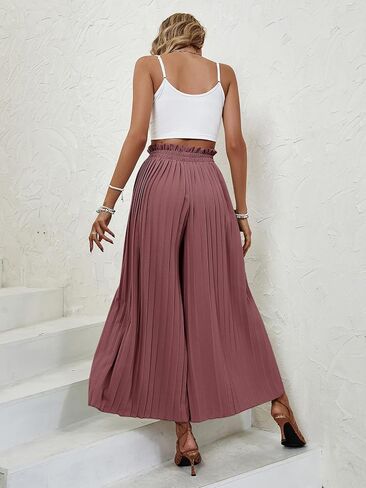 OYOANGLE Women's 2 Piece Outfits Crop Cami Top and Pleated Wide Leg Paperbag Pants Set Jumpsuit in Saudi Arabia