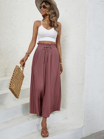 OYOANGLE Women's 2 Piece Outfits Crop Cami Top and Pleated Wide Leg Paperbag Pants Set Jumpsuit in Saudi Arabia