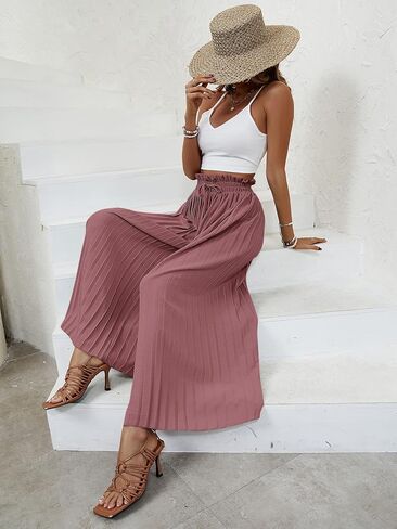 OYOANGLE Women's 2 Piece Outfits Crop Cami Top and Pleated Wide Leg Paperbag Pants Set Jumpsuit in Saudi Arabia