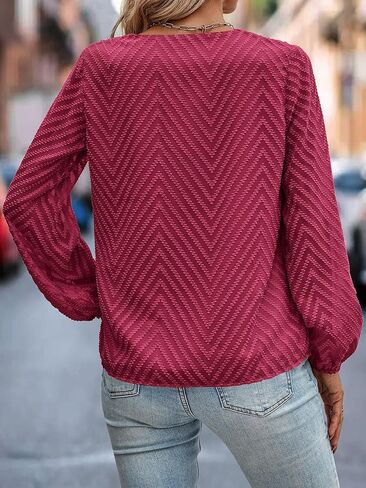 Angashion ملابس علوية نسائية بأكمام طويلة - 2023 خريف العمل قميص غير رسمي الخامس الرقبة متعرج متعرج تونك البلوزات in Kuwait