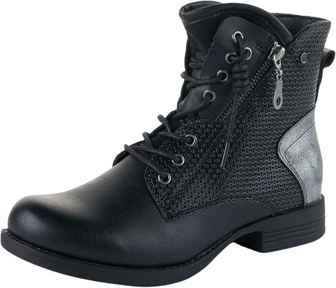 LALA IKAI Women Motorcycle Boots Ankle Combat Boots with Studded Low Block Heels Biker Shoes in Kuwait