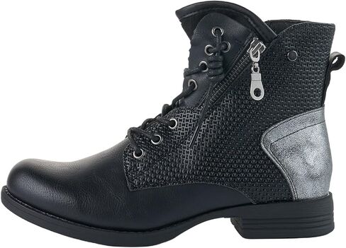 LALA IKAI Women Motorcycle Boots Ankle Combat Boots with Studded Low Block Heels Biker Shoes in Kuwait