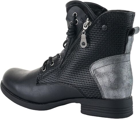 LALA IKAI Women Motorcycle Boots Ankle Combat Boots with Studded Low Block Heels Biker Shoes in Kuwait