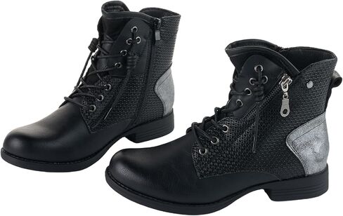 LALA IKAI Women Motorcycle Boots Ankle Combat Boots with Studded Low Block Heels Biker Shoes in Kuwait