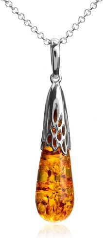 Ian and Valeri Co. Amber Sterling Silver Drop Pendant Necklace 18 Inches in Saudi Arabia