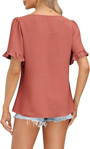 BZB Womens Summer Tops Sqaure Neck Ruffle Sleeve Blouses Babydoll Shirts 2024 S-2XL in Kuwait