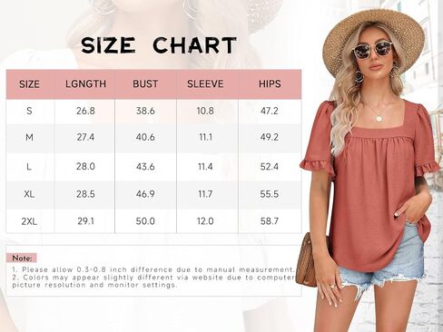 BZB Womens Summer Tops Sqaure Neck Ruffle Sleeve Blouses Babydoll Shirts 2024 S-2XL in Kuwait