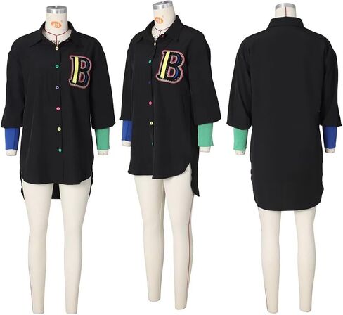 قمصان مثيرة للنساء، قميص بأزرار سفلية، بلوزة بأكمام طويلة، فستان قصير مطبوع عليه حروف in Kuwait